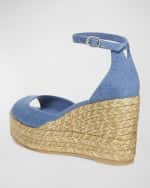 Image 5 of 5: Stuart Weitzman Nudista Denim Ankle-Strap Wedge Espadrilles