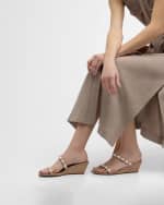 Image 2 of 6: Stuart Weitzman Pearlita Leather Two-Band Wedge Sandals