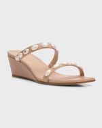 Image 5 of 6: Stuart Weitzman Pearlita Leather Two-Band Wedge Sandals