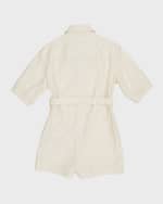 Image 2 of 3: Moncler Girl's Cotton Poplin Collared Romper, Size 4-6