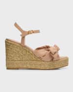 Image 1 of 6: Stuart Weitzman Sofia Leather Bow Wedge Espadrille Sandals