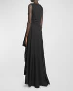 Image 3 of 6: Talbot Runhof High-Neck Sleeveless Waist-Tie High-Low Dress