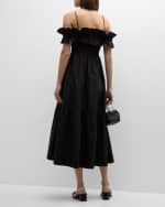 Image 2 of 5: Ganni Smocked A-Line Cotton Poplin Midi Dress