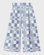 Image 1 of 4: Burberry Girl's Maya Windowpane EKD Wide-Leg Pants, Size 3-14