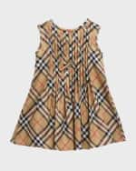 Image 1 of 3: Burberry Girl's Hettie Check-Print Pintucked Dress, Size 6M-2