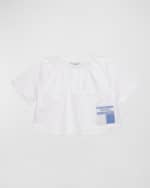Image 1 of 3: Burberry Girl's Lucy Gathered Top W/ Logo Patch, Size 12M-2