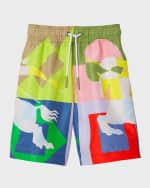 Image 1 of 2: Burberry Boy's Malcolm Geo-Print Swim Trunks, Size 6M-18M