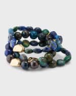 Image 4 of 5: Devon Leigh Chrysocolla Gold Accent Stretch Bracelets, Set of 3
