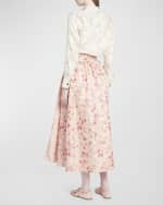 Image 3 of 6: Loro Piana Leah Blooms-Print Belted Silk Crepe De Chine Midi Skirt