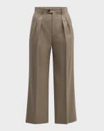 Image 1 of 6: Loro Piana Yurik Double-Pleated Straight-Leg Ankle Tasmanian Pants