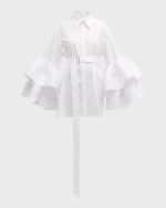 Image 1 of 6: CHRISTOPHER JOHN ROGERS Belted Mini Shirtdress with Jumbo Ruffle Sleeves