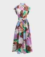 Image 2 of 6: Sara Roka Danielle85 Floral-Print Poplin Midi Shirtdress