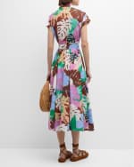 Image 4 of 6: Sara Roka Danielle85 Floral-Print Poplin Midi Shirtdress