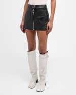 Image 2 of 6: Courreges Buckle Zip-Front Leather Mini Skirt