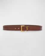 Image 1 of 2: Saint Laurent YSL Brass & Leather Belt