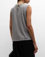 Image 4 of 6: Cinq a Sept Brielle Faux-Pearl Necklace Embellished T-Shirt