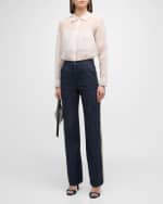 Image 5 of 6: Cinq a Sept Luna Embroidered Organza Button-Front Shirt