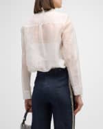 Image 4 of 6: Cinq a Sept Luna Embroidered Organza Button-Front Shirt