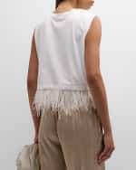 Image 5 of 6: Cinq a Sept Feather-Hem Cropped Sleeveless T-Shirt