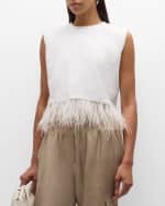 Image 3 of 6: Cinq a Sept Feather-Hem Cropped Sleeveless T-Shirt