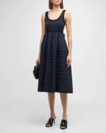Image 2 of 6: Cinq a Sept Akira Sleeveless Scoop-Neck Pintuck Combo Midi Dress