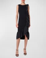 Image 2 of 5: Akris punto Signature Jersey Midi Dress with Asymmetrical Ruffle Detail
