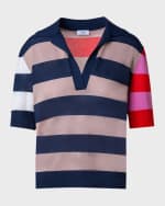 Image 1 of 4: Akris punto Colorblock Striped Knit Polo Sweater