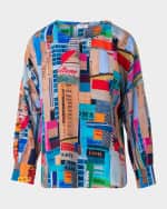 Image 1 of 5: Akris punto Crepe De Chine NYC Paper Collage Print Blouse