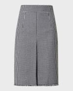 Image 1 of 4: Akris punto Front-Pleat Wool-Blend Houndstooth Fringed Skirt