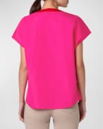 Image 3 of 4: Akris punto Colorblock Short-Sleeve Cotton Poplin Blouse
