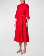 Image 4 of 5: Akris punto Window Check Organzino Belted Midi Dress