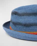Image 2 of 2: Paul Smith Men's Trilby Bright Stripe Straw Fedora Hat