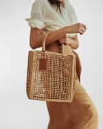 Image 3 of 4: Manebi Net North-South Raffia Top-Handle Bag
