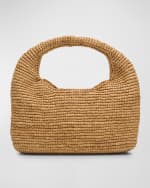 Image 1 of 6: Manebi Half Moon Raffia Top-Handle Bag
