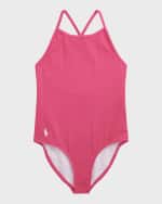Image 4 of 5: Ralph Lauren Childrenswear Girl's Stretch Jacquard One-Piece Swimsuit, Size 2-6X