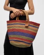 Image 2 of 6: Manebi Stripped Raffia Summer Tote Bag