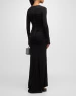 Image 4 of 6: Alice + Olivia Katherina Long-Sleeve Ruched Jersey Maxi Dress