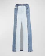 Image 1 of 5: Alice + Olivia Rye Low-Rise Two-Tone Denim Skirt