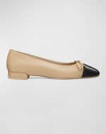 Image 1 of 4: Stuart Weitzman Sleek Bicolor Bow Ballerina Flats