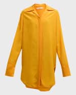 Image 1 of 6: Co Wide Collar Button-Down Tunic Shirt