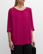 Image 1 of 6: Eileen Fisher Scoop-Neck 3/4-Sleeve Silk Top