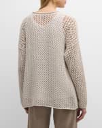 Image 4 of 6: Eileen Fisher Crewneck Open-Stitch Boucle Pullover