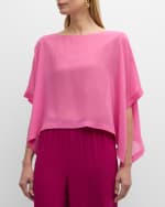 Image 1 of 6: Eileen Fisher Bateau-Neck Handkerchief Georgette Poncho
