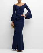 Image 5 of 6: Chiara Boni La Petite Robe Pleated Cutout Bell-Sleeve Mermaid Gown
