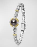 Image 5 of 5: LAGOS Luna Sterling Silver and 18K Gold Caviar Beaded Bracelet with Black Pearl