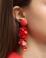 Image 2 of 5: Oscar de la Renta Wooden Floral Cluster Earrings