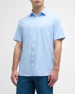 Image 2 of 6: Peter Millar Men's Geo Petals Performance Poplin Short-Sleeve Shirt
