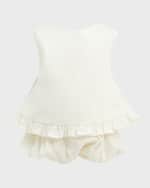 Image 4 of 4: Bardot Junior Girl's Brinley Linen and Cotton Ruffle Dress, Size 6M-3