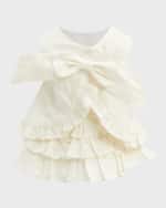 Image 3 of 4: Bardot Junior Girl's Brinley Linen and Cotton Ruffle Dress, Size 6M-3
