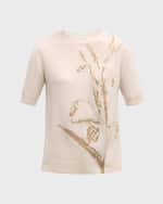 Image 1 of 6: Lafayette 148 New York Crewneck Floral Intarsia Cashmere Sweater